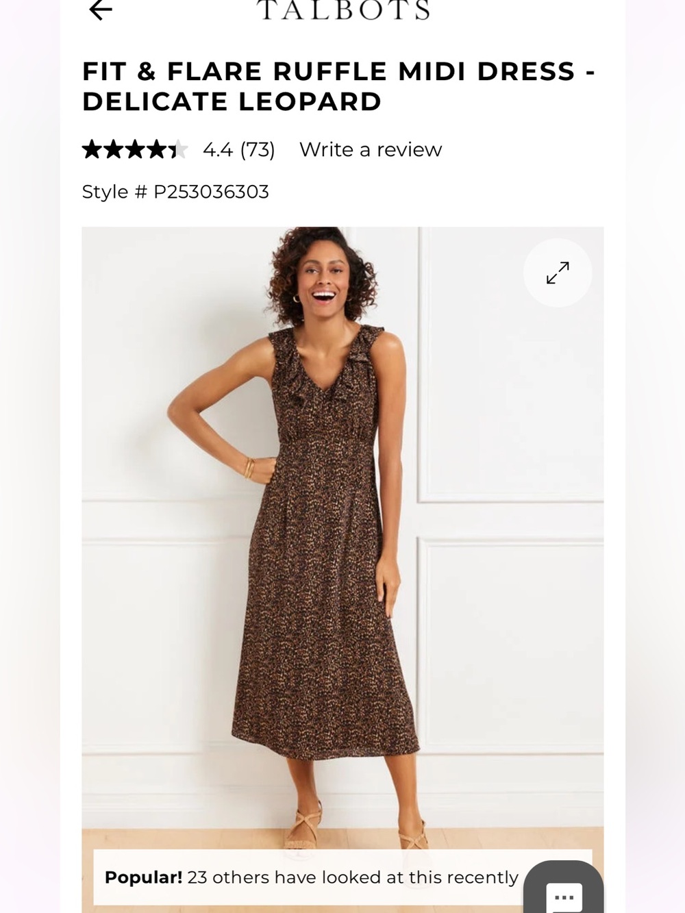 Talbots Animal Print Ruffle Neck Fit-and-Flare Midi Dress